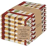 Urban Villa Kitchen Towels 100% Cotton Dish Towels for Kitchen (Set of 6) 20”x30” Dish Cloths Highly Absorbent Kitchen Linen Set with Hanging Loop Perfect for Drying Dishes Cleaning – Fall Checks