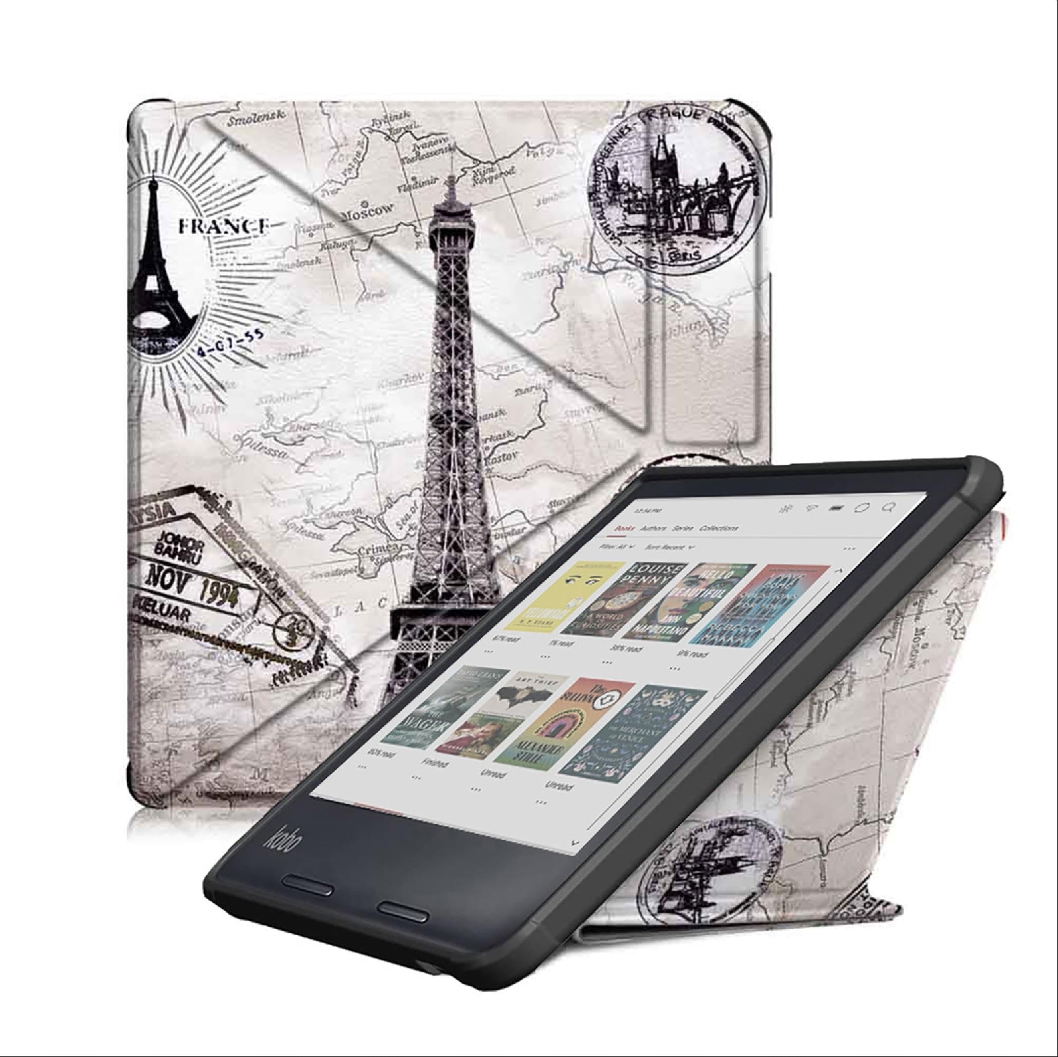 GIOPUEY Flip Case Compatible with Kobo Libra Colour, PU Leather Cover [Soft silicone back cover] With Stand Function, skin-like texture - tower