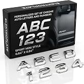 Elektroplate Personalized Set of Chrome Auto Letters and Numbers - Sport Mini Style 0.85" x 0.85" | Set of 5 Premium Weatherproof Emblems for Cars, Trucks, Motorcycles and More