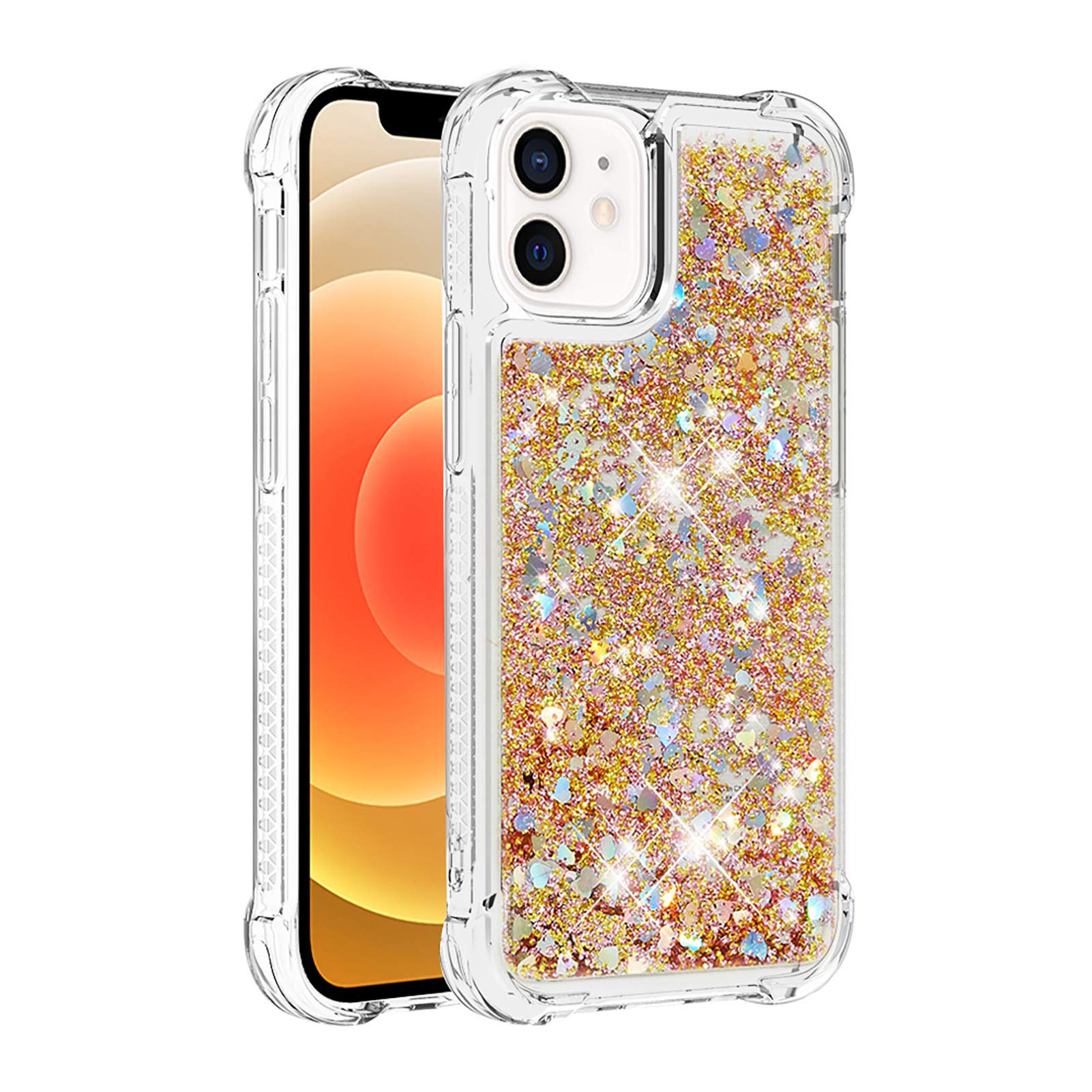 KBIKO-zxl Clear Case Compatible with iPhone 12 Mini, Glitter Liquid Case for iPhone 12 Mini, TPU Shockproof Protective Cover, Gold YBL