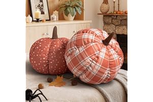 Lanpn Fall Pumpkin Pillow Set of 2, Halloween Decoration Throw Pillow Soft Cute 3D Shaped Cushion for Sofa Couch Bedroom Autumn Thanksgiving Halloween Decor (2 Different Print, 12.6x10.6in)