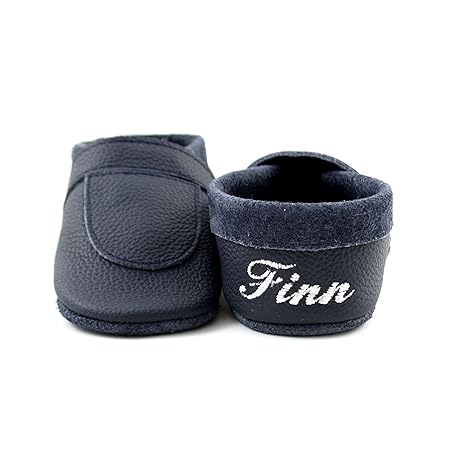 little foot company® 6312 Krabbelschuhe Babyschuhe Lauflernschuhe mit Namensstickerei Basic weiches Leder marine 16/17 ca. 6-