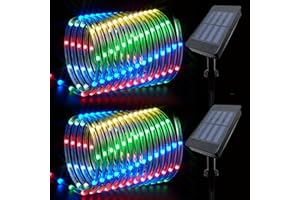 IJG Christmas 2 Pack Solar Rope Lights Outdoor Waterproof,Each 33ft 100 LED 8 Modes and Timer Clear Tube String Lights for Outside(Multicolor)
