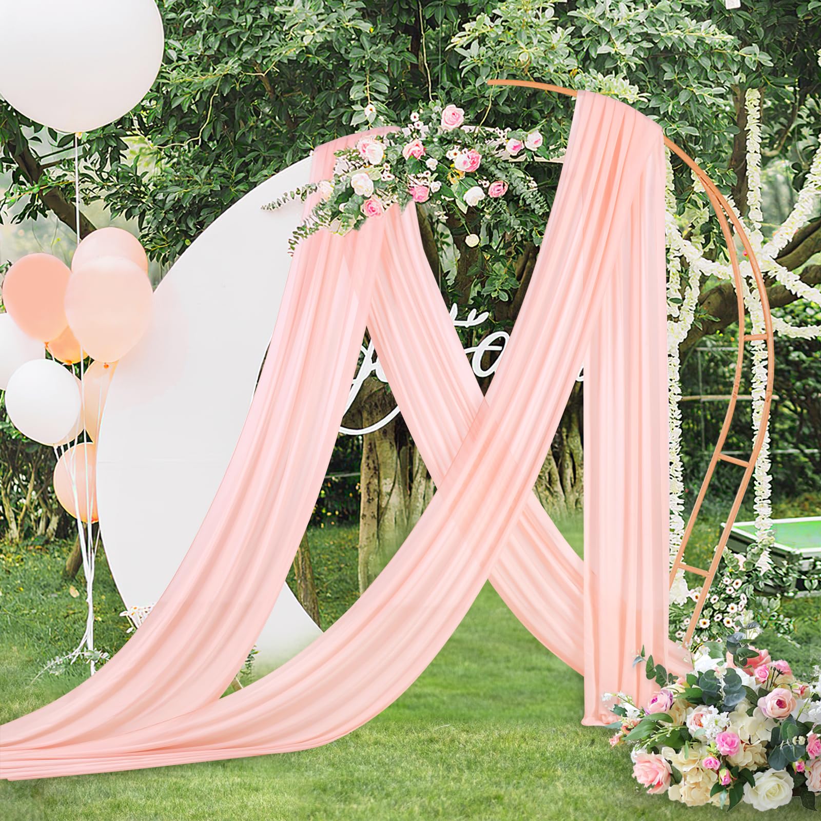 Light Peach Arch Drapes Fabric 6 Panels Chiffon Fabric Photography 6 Yards Sheer Drapes for Wedding Backdrop Ceremony Stage Reception Decoration Image Light Peach Arch Drapes Fabric 6 Panels Chiffon Fabric Photography 6 Yards Sheer Drapes for Wedding Backdrop Ceremony Stage Reception Decoration Image