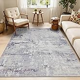 RCTJHOME 5'x7' Washable Area Rugs for loveseat Living Room/Twin Bedroom/Study Room, Modern Abstract Soft Carpet, Low Pile Floor Rug with Non Slip Backing for Dining Room, Light Grey White Watercolor