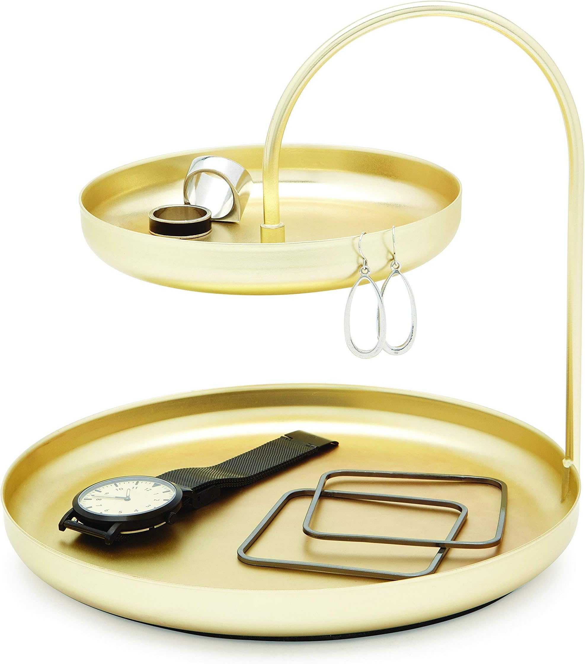 Umbra Poise Large Jewelry Tray, Double Jewelry Tray, Attractive Jewelry Storage You Can Leave Out, Two-Tiered Jewelry Tray, Matte Brass Finish (Renewed)