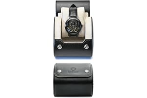 M MIRAGE LUXURY TRAVEL Black/Ivory - 1 Watch Travel Case for Men - Single Watch Case Storage - Gift Idea Travel Accessory - Jade Black/Ivory - Mirage Watch Roll Cases