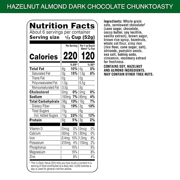 BEAR NAKED GRANOLA CEREAL, WHOLE GRAIN GRANOLA, BREAKFAST SNACKS, HAZELNUT ALMOND DARK CHOCOLATE CHUNK, 11OZ BAG (1 BAG)