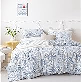 SUSYBAO Tropical Botanical Duvet Cover Queen 100% Cotton 3 Pcs Set 1 Coastal Blue White Plant Duvet Cover with Zipper Ties 2 Pillowcases Hawaiian Monstera Leaves Print Bedding Set Soft Breathable