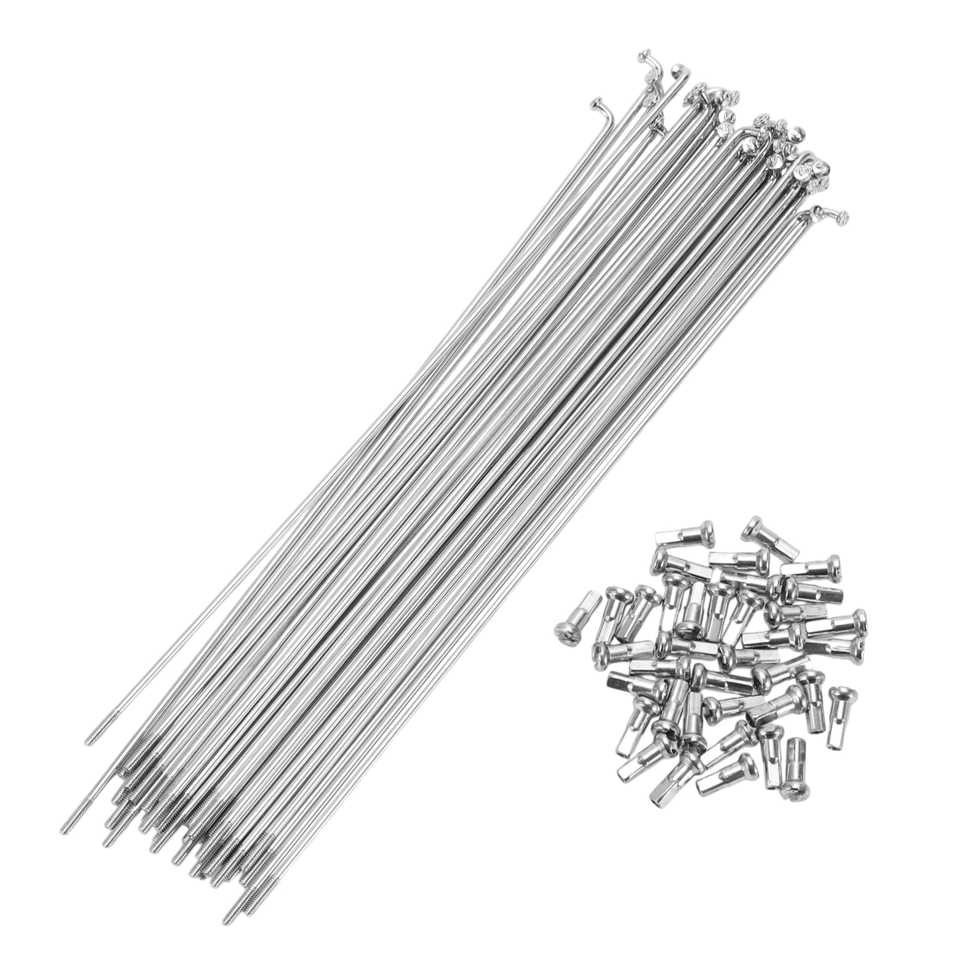 A ABSOPRO Bike Bicycle Spokes 14G 195MM Mountain Bike Spokes Carbon Steel Silver Tone 36Pcs