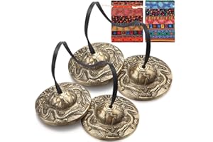 Foilswirl 2 Pcs Tibetan Tingsha Cymbals with 2 Pcs Tibetan Drawstring Cloth Bags Meditation Chime Bells 2.56 Inch Handcrafted Meditation Accessory (2 Dragons with Bell Embossed,Red,Green)