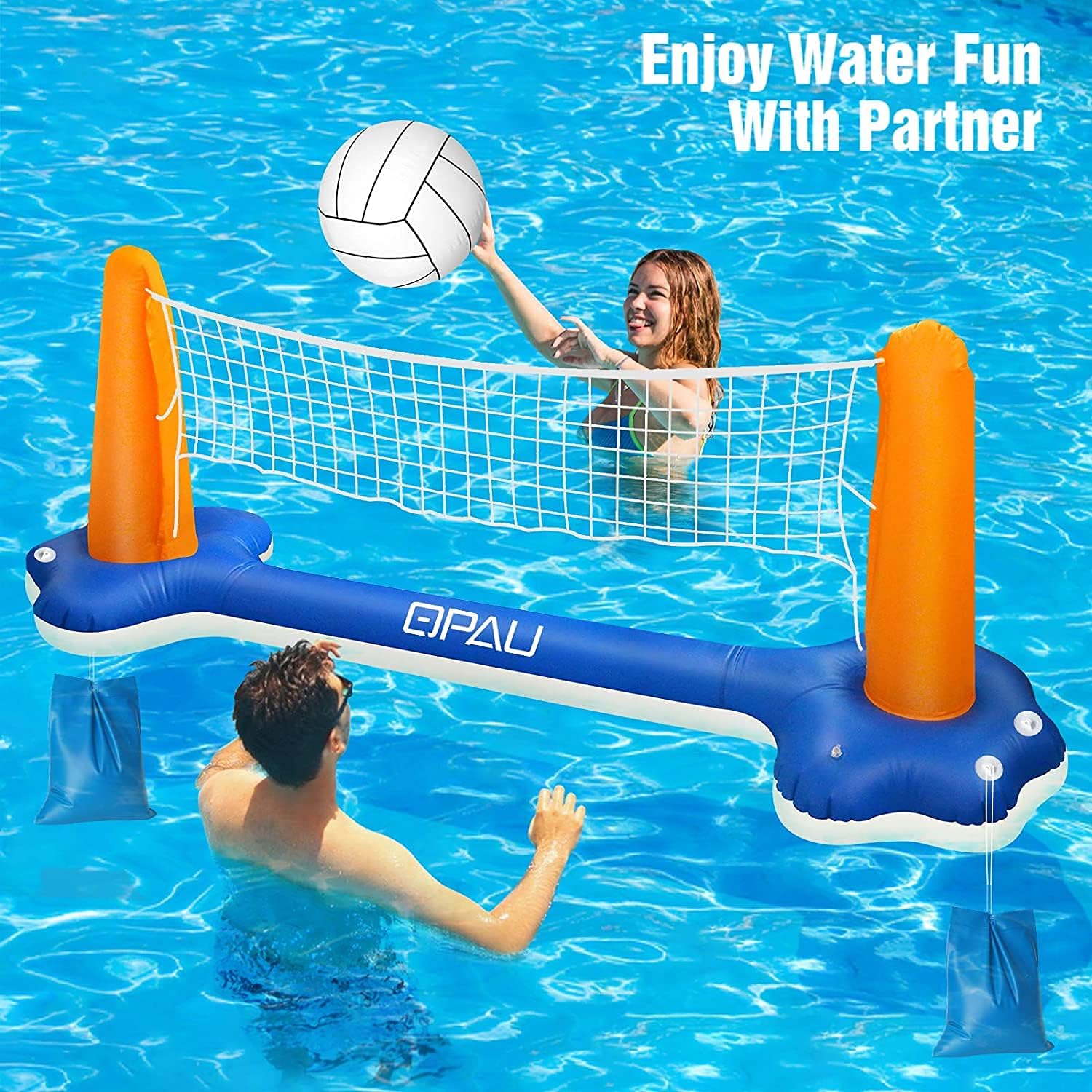 QPAU Inflatable Pool Float Set, Basketball Hoop and Volleyball Net, Swimming Game Pool Toys for Kids and Adults: Toys & Games