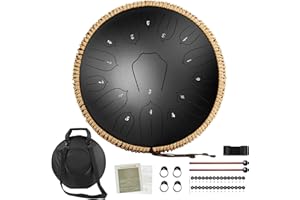 VPXECS Steel Tongue Drum, 14 Inch 15 Notes Rain Drum for Outside, Hand Pan Drum with Music Book, Mallets and Carry Bag, for Musical Education Meditation Yoga, Gifts for Kids, Adult, Friends (Black)