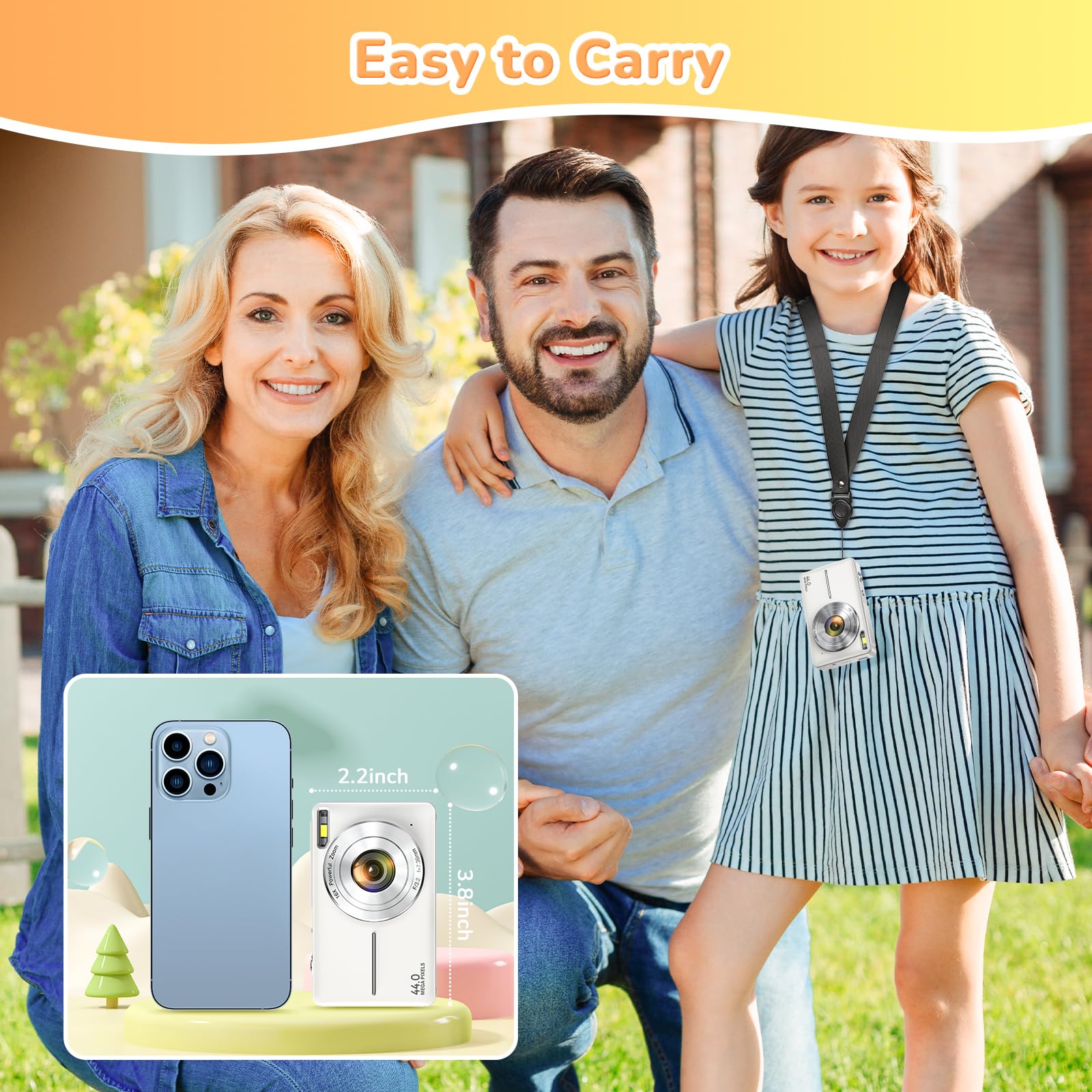 Digital Camera, Jukanur Upgraded Camera for Kids with 32GB Card, 16X Zoom, Point and Shoot Digital Camera with Anti-Shake, Timestamp, Flashlight, Portable Travel Camera for Teens Girls,Boys, White