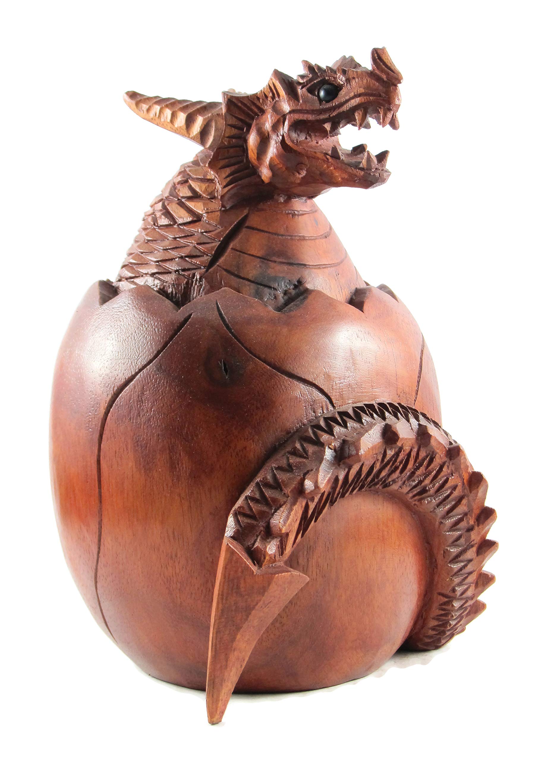 Brave Wings Hand Carved Wooden Dragon ~ Hatchlets Hatching Dragon Egg ~ OOAK Ornament Sculpture Figurine Statue Unique Table Decoration Home Decor Gift for Christmas and Birthdays ~ 1521