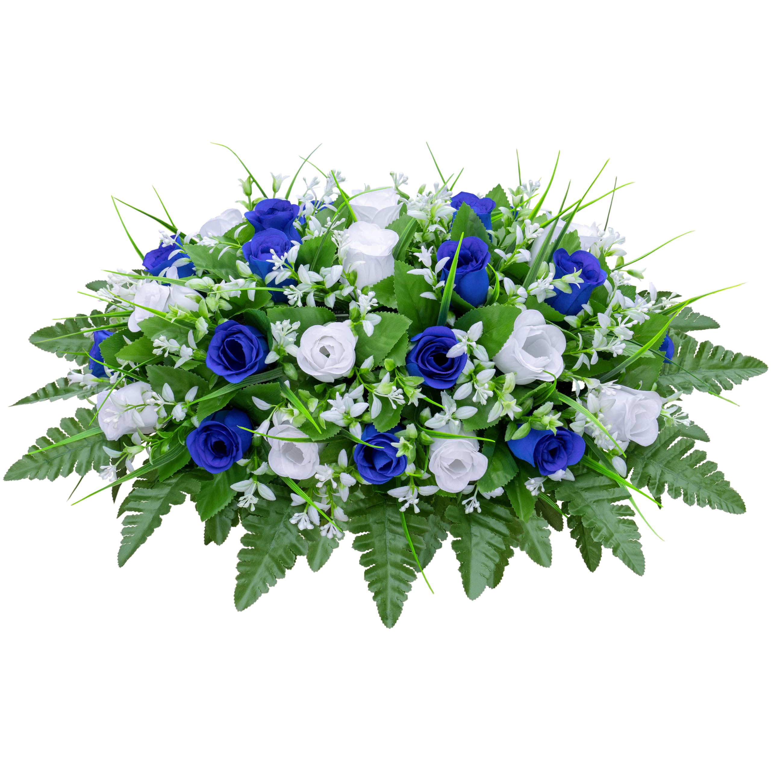 Photo 1 of LVXINLI Artificial Cemetery Flowers Saddle-Shaped Tombstone Decorations Non-Fading UV-Resistant?Blue+White Saddle ?