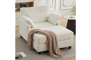 WUTUTUEE 57.5" Oversized Chaise Lounge with Ottoman Indoor, White Reading Chair with Ottoman & Sofa Bed, Chenille Upholstered Comfy Sleeper Chair for Living Room, Bedroom, Office