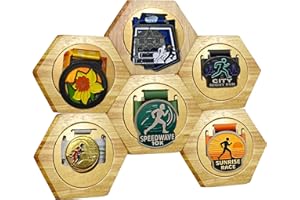 Joymaney Wooden Hex Medal Holder, Honeycomb Wall Mounted Medal Display for Running, Marathon, Gymnastics & Sports Awards, Modern Bamboo Medal Hanger for Bedroom, Home Gym & Athlete Gifts
