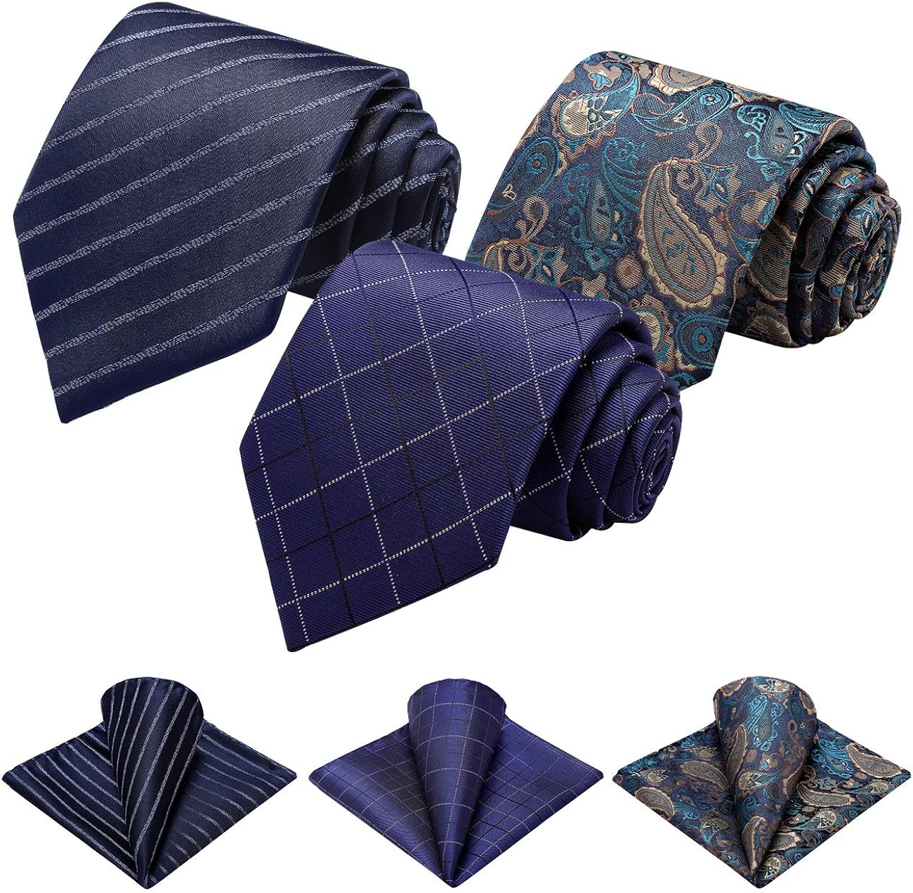 Ohlimuc Mens Tie Set 3 PCS, Tie and Pocket Square Set (8.5cm), Wedding Necktie for Men