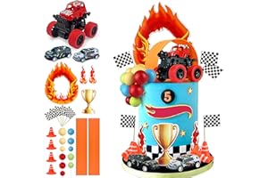 KEEPARTY 30PCS Truck Cake Decorations Truck Cake Toppers Red Blue Yellow Green Balls Race Car Cake Toppers for Truck Themed Racing Car Party Decorations Supplies