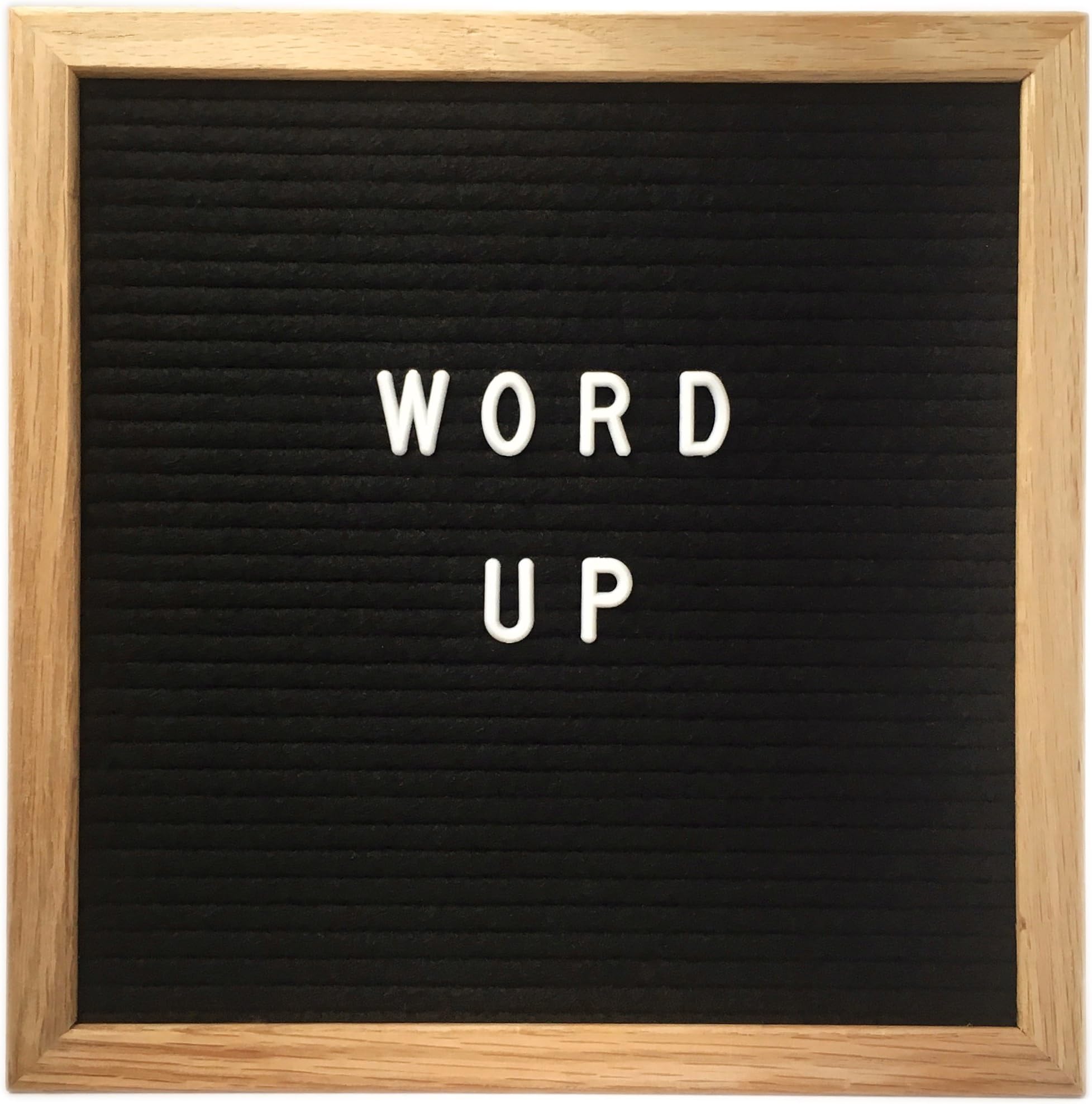 Word Up Premium Felt Letter Board (10x10, Oak Frame and Black Felt) with 300 Characters