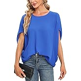 MOQIVGI Womens Dolman Short Sleeve Tops Trendy Dressy Elegant Casual Scoop Neck Chiffon Blouses