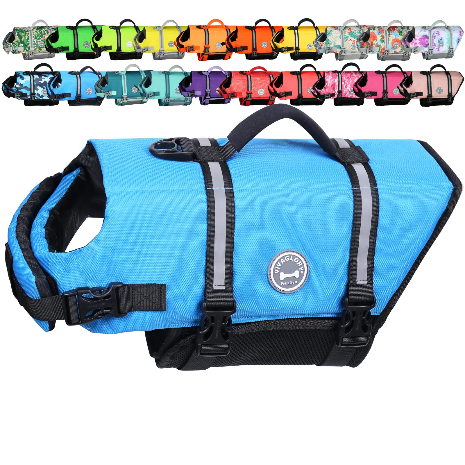 VIVAGLORY Rip Stop Dog Life Jacket, Buoyancy Aid with Handle, Buoyancy for Doggy, Dog Life Jacket for Swimming & Boating, M, Blue โ image 1