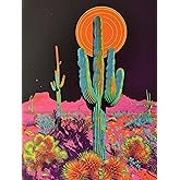Cactus Bathroom Decor, Desert Sunset Wall Art,Botanical Prints Trippy Posters,Green Pastel Landscape Abstract Illustrations,Cactus Pink Pictures Wall Decor for Living Room Home Aesthetic Painting (Unframed, 12x16 inches)