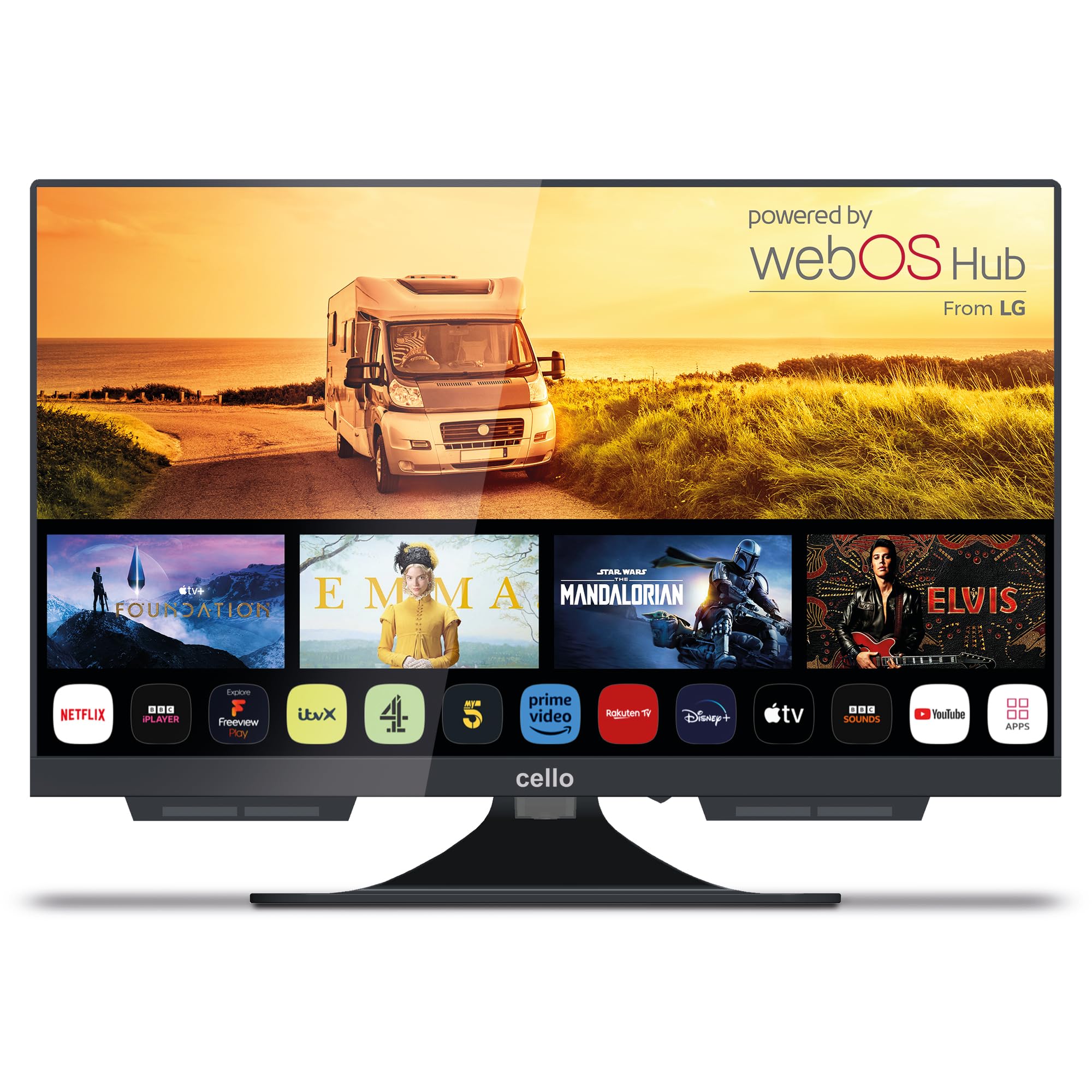 Cello C1924Ws Trav 19" Pouces Smart Camping Voyage TV Sans Cadre Triple Tuner Bluetooth Webos By LG Pitch Perfect Enceinte Disney+ Netflix Camping-Car Camion Bateau Fabriqué En Europe [2024]