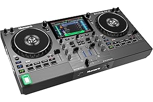 Numark Mixstream Pro Go Portable DJ Controller with Battery, Mixer with Stem Separation, Speakers, WiFi Streaming, Touchscreen, works with Serato DJ