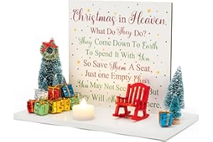 Haooryx Christmas in Heaven with Chair Table Decoration - 21Pcs Xmas Tree Memorial Candle Holders Rocking Chair Ornaments Save A Seat Memorial Gift for Loss of Loved One Christmas Table Decor