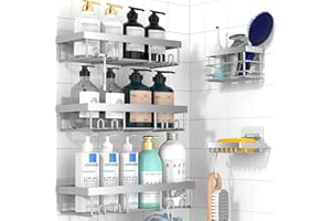 Moforoco Grey Shower Caddy Organizer Shelves Rack - 5 Pack Corner Bathroom Storage Organization, Home & Kitchen Decor Inside RV Accessories, Hanging First Apartment Household Camper Essentials