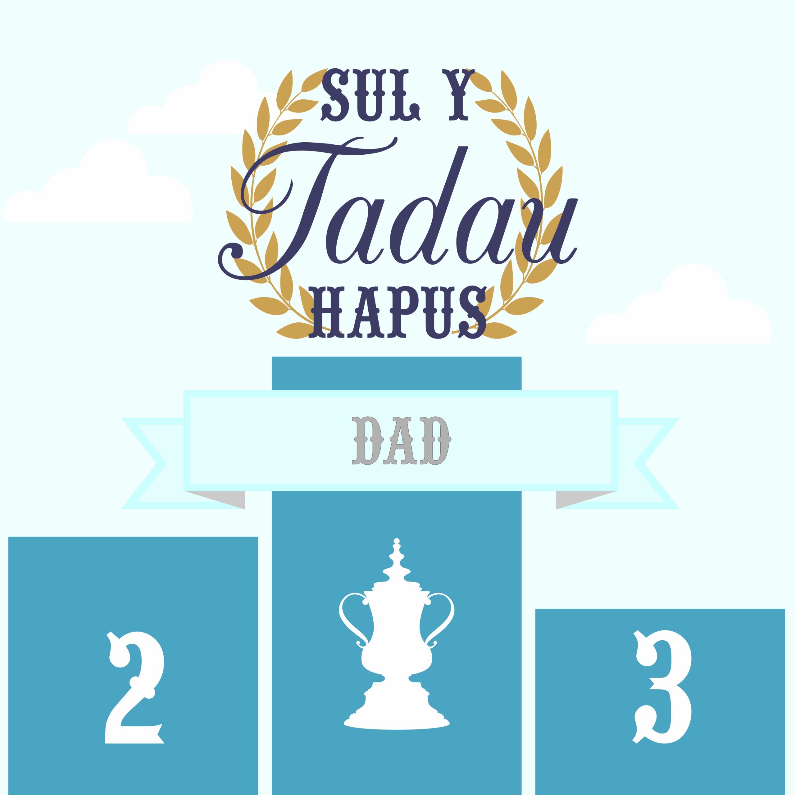 Claire Giles Greeting Cards, Welsh Happy Father's Day Card, Sul y Tadau Hapus, Champion Dad Greeting Card