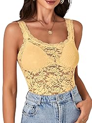 LYANER Women's Floral Lace Scallop Spaghetti Strap