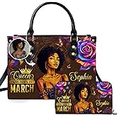 Personalized Black Women Leather Bag, Custom Name African Purses and Handbags Gifts for Mom Birthday Christmas Mothers Day