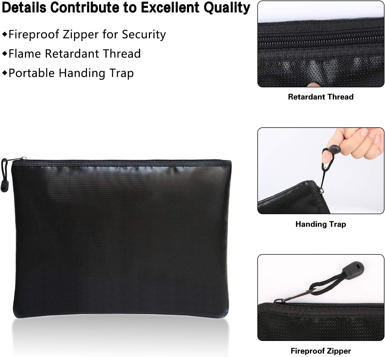 Fireproof Document Bags,15”x 11” Large Waterproof and Fireproof Folder Money Bag, Fireproof Safe Storage Pouch with Zipper for A4 Letter Size Document Holder,File,Cash,Tablet,Passport and Valuables: Office Products