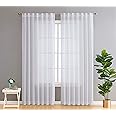 HLC.ME Lauren Semi Sheer Light Filtering Transparent Pocket Top & Back Tab Lightweight Floor Length Window Curtains Drapery Panels Bedroom & Living Room, 2 Panels (54 x 84 Inch, White)