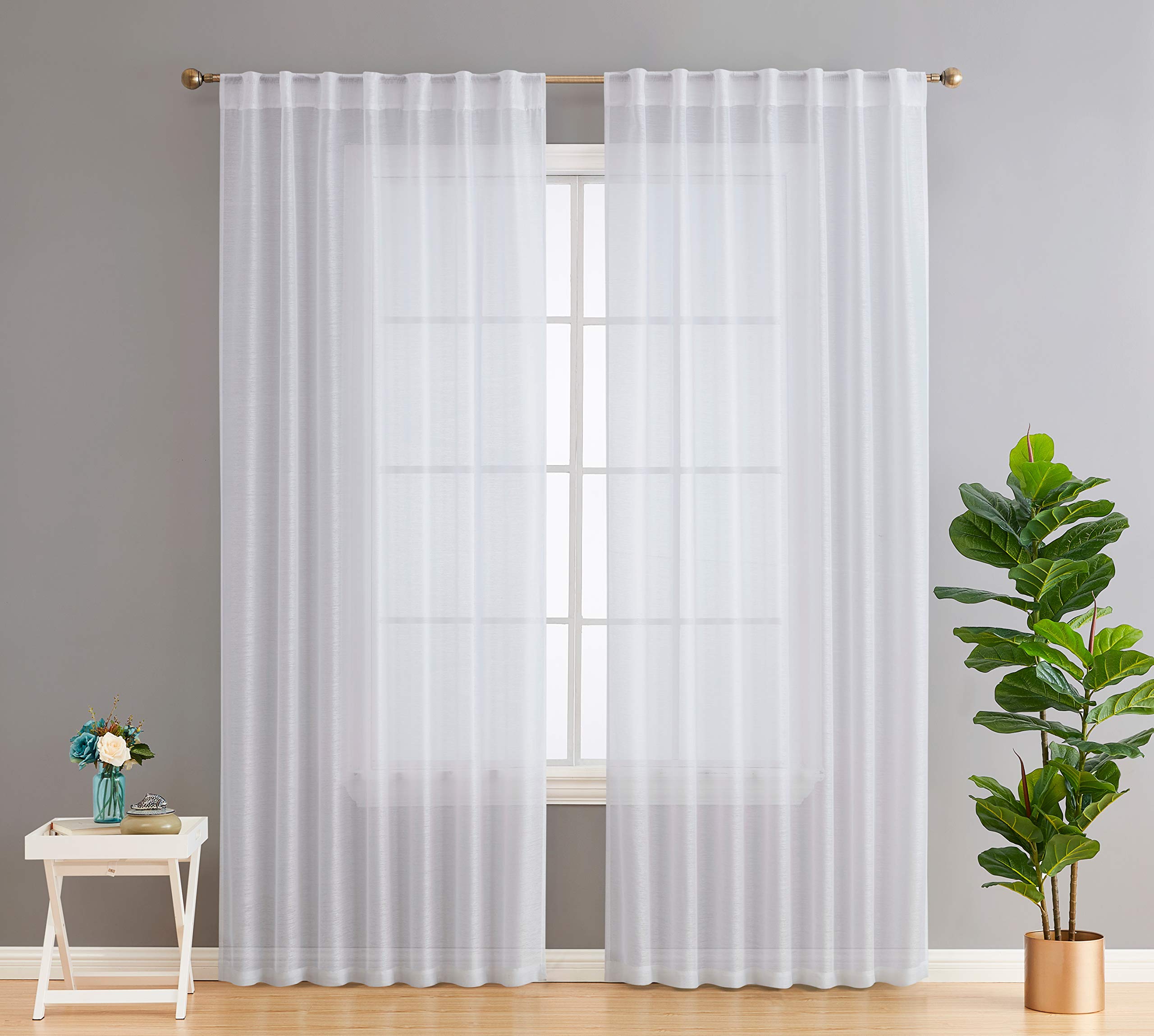 HLC.ME Lauren Semi Sheer Light Filtering Transparent Pocket Top & Back Tab Lightweight Extra Long Window Curtains Drapery Panels Bedroom & Living Room, 2 Panels (54 x 108 Inch, White)