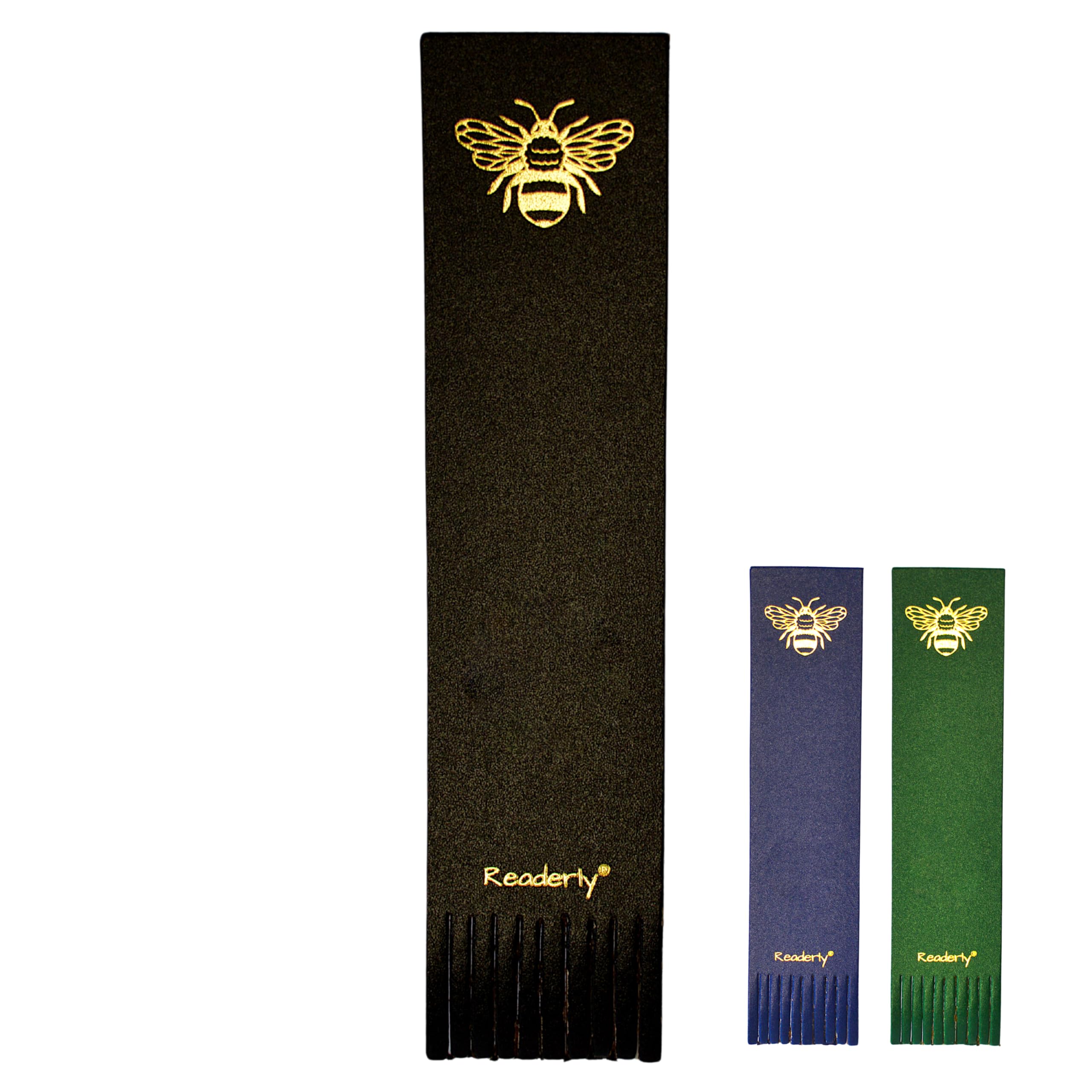 Readerly Leather Bookmark – Worker Bee with Gold Foil, Book Mark Gift for Readers (Jet Black)