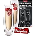 Eparé Stemless Champagne Flutes Glass - Set of 2 Double Wall Mimosa & Champagne Glasses - Lightweight Stemless Prosseco Glasses - 2024 Bridesmaid Champagne Flute for Bridal Shower