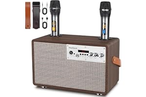 HEETIPUK Portable Karaoke Machine,Retro Wooden Karaoke Machine for Adults and Kids with Two Bluetooth Wireless Microphones,PA System Singing Karaoke Speaker for Home Party,Support TV/AUX/USB/TF Card