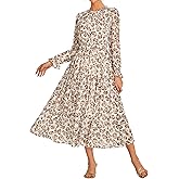 GRACE KARIN Women's Long Sleeve Maxi Dress 2026 Chiffon Flowy Wedding Guest Dresses Floral Dress with Pockets