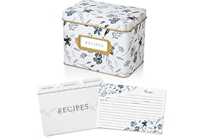Jot & Mark Recipe Card Gift Box, 25 4x6 inch Cards, 14 Dividers, Decorative Tin Box