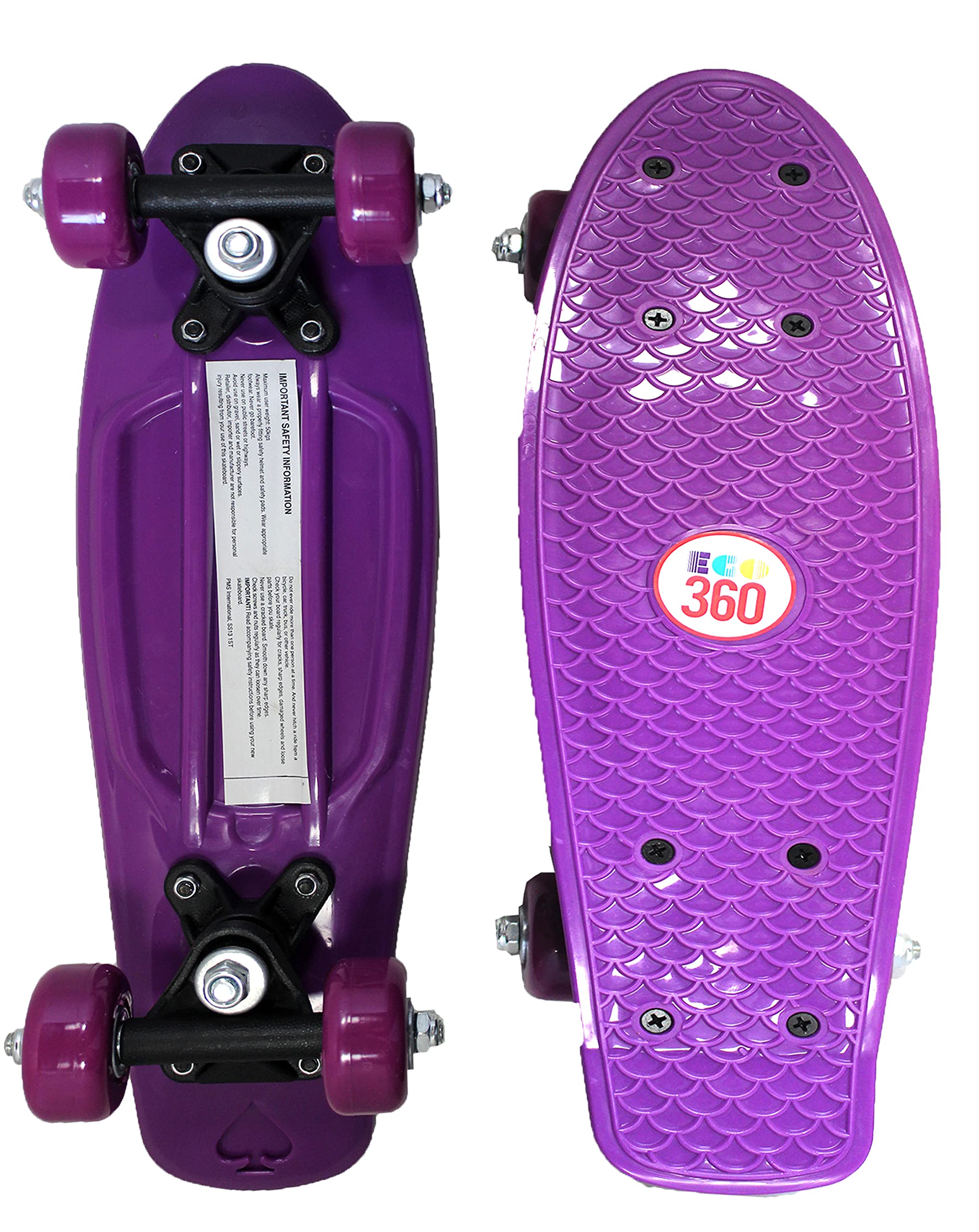16" / 22" Kids Cruiser Skateboard Mini Complete Skateboard for Children Beginners Girls Boys Unisex Retro Skaters Skatepark 6 COLOURS (Purple 16 inch)