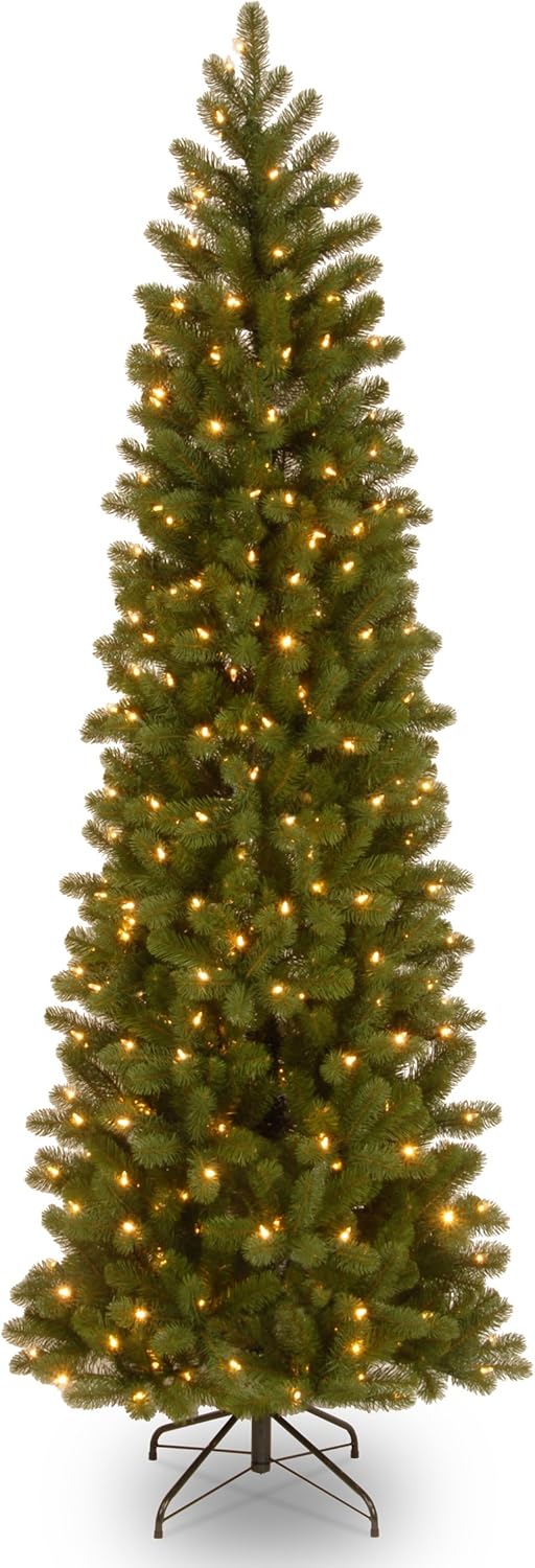 Trees - National Tree Company Pre-Lit 'Feel Real' Artificial Slim Downswept Christmas Tree, Green, Douglas Fir, Dual Color LED Lights, Includes PowerConnect and Stand, 7.5 feet