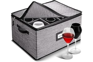 Wine Glass Storage Box with Dividers, Quilted and Stackable Stemware Storage Cases, Service of 12 Glassware Storage Container
