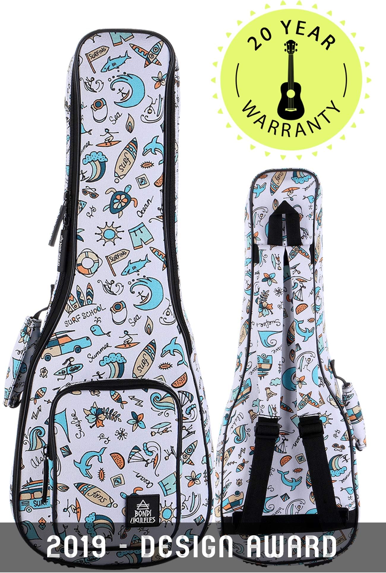 Ukulele Case Soprano Size 8 Official Colors Front Pouch Triple Shock-Proof Padding Enhanced Glide Zip Backpack Straps (High Tide Summer Vibes) (Soprano)