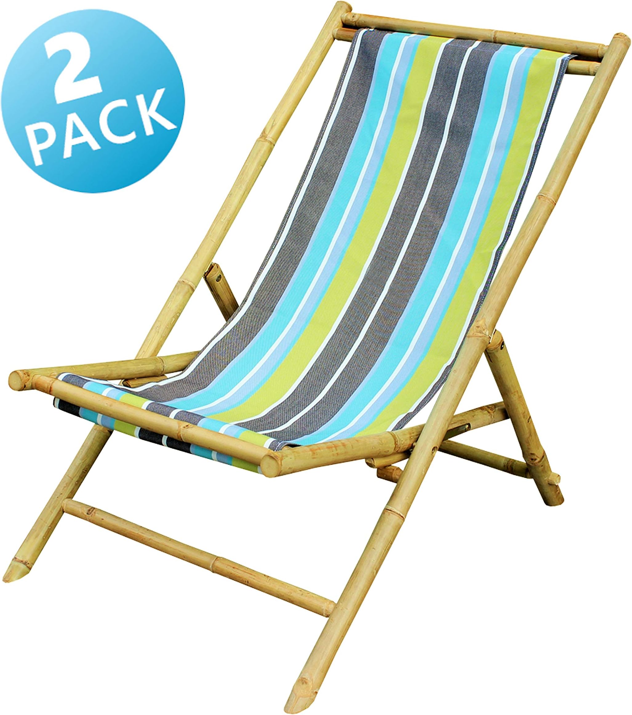 Zew CH-203-00D.5S Set of 2 Beach Folding Sling Chairs, Green Stripe