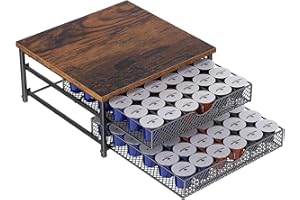 2-Tier Coffee Pod Drawer Holder Organiser, Wooden Finish for 72 Capacity K Pod, Coffee Machine Stand Container Storage Slidin