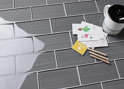 Glass Subway Backsplash Tile Bambu Hand Painted Series For Kitchen